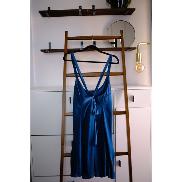 Free People Intimately Satin Swing Slip Dress, Teal, L - Picture 2 of 2